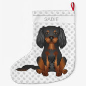 ブラック&タンカバリエールキングチャールズスパニエル犬&ネーム ラージクリスマスストッキング (裏面)