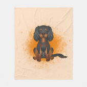 ブラック&タンカバリエールキングチャールズドッグオンオレンジ フリースブランケット (正面)