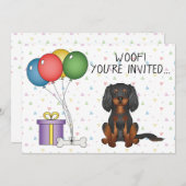 ブラック&タンカバリヤキングチャールズスパニエル犬誕生日 招待状 (正面/裏面)