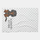 ブラック&タンカバリヤキングチャールズスパニエル犬&文字 キッチンタオル (横)