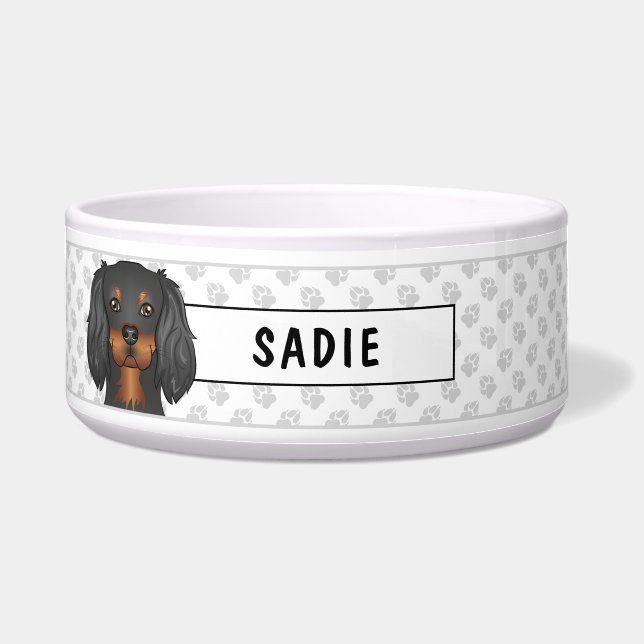 ブラック&タンカバリヤーキングチャールズスパニエル犬&ポーズ ボウル (正面)