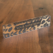 ブラック&タンチータヒョウパーソナライズされたグラス デスクネームプレート (側面)