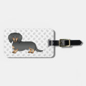 ブラック&タンロングヘアダッシュント漫画の犬と文字 ラゲッジタグ (正面横)