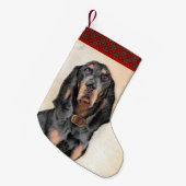 ブラック&タン絵画クーンハウズ – オリジナルドッグアート スモールクリスマスストッキング (正面 (吊り時))