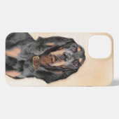 ブラック&タン絵画クーンハウズ – オリジナルドッグアート iPhoneケース (裏面横)