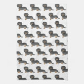 ブラック&タン長髪ダックシュントかわいい犬のパターン キッチンタオル (縦)