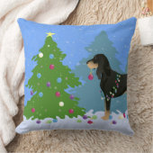ブラック&タン飾コンハウンドのクリスマスツリー クッション (ブランケット)