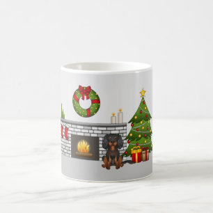 ブラック+タン キャバリア・キング・チャールズ・スパニエル犬のクリスマス コーヒーマグカップ