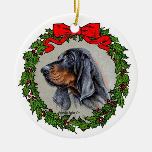 ブラック&タン・コンハウンド・アートby Glenda S. Harlan セラミックオーナメント (正面)