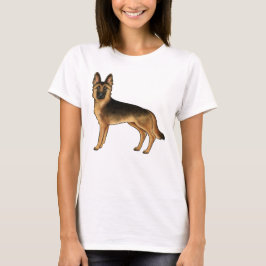 ブラック+タン+ジャーマンシェパード+かわいい+キャラクター Tシャツ