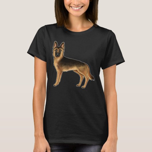 ブラック+タン+ジャーマンシェパード+かわいい+キャラクター Tシャツ (正面)