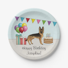 ブラック+タン+ジャーマン+シェパードのカラフルな誕生日 ペーパープレート