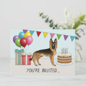 ブラック+タン+ジャーマン+シェパードのカラフルな誕生日 招待状 (スタンド正面)