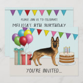 ブラック+タン+ジャーマン+シェパードのカラフルな誕生日 招待状 (正面/裏面)
