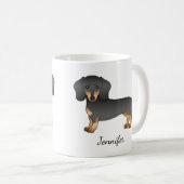 ブラック+タン+スムースコート+ダックスフントの犬と名前 コーヒーマグカップ (正面右)