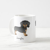 ブラック+タン+スムースコート+ダックスフントの犬と名前 コーヒーマグカップ (正面左)