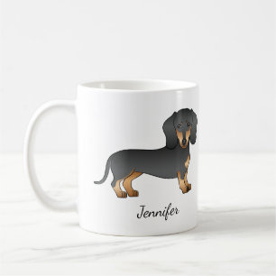 ブラック+タン+スムースコート+ダックスフントの犬と名前 コーヒーマグカップ