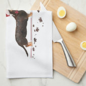 ブラック&タン・ダシュントおもしろい・クリスマス・ドッグ キッチンタオル (四つ折り)