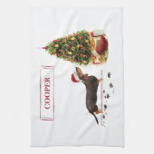 ブラック&タン・ダシュントおもしろい・クリスマス・ドッグ キッチンタオル (縦)