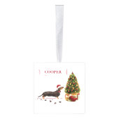 ブラック&タン・ダシュントおもしろい・クリスマス・ドッグ キューブオーナメント (右)