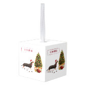 ブラック&タン・ダシュントおもしろい・クリスマス・ドッグ キューブオーナメント (裏面アングル)