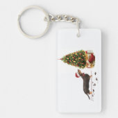 ブラック&タン・ダシュントおもしろい・クリスマス・ドッグ キーホルダー (正面)