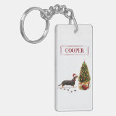 ブラック&タン・ダシュントおもしろい・クリスマス・ドッグ キーホルダー (正面左)