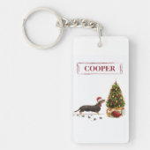 ブラック&タン・ダシュントおもしろい・クリスマス・ドッグ キーホルダー (正面)