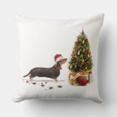 ブラック&タン・ダシュントおもしろい・クリスマス・ドッグ クッション (正面)