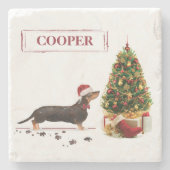 ブラック&タン・ダシュントおもしろい・クリスマス・ドッグ ストーンコースター (正面)