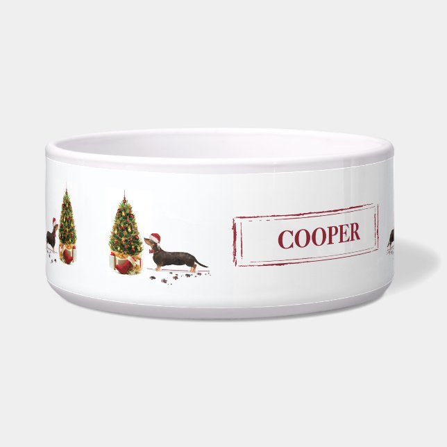 ブラック&タン・ダシュントおもしろい・クリスマス・ドッグ ボウル (左)