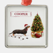 ブラック&タン・ダシュントおもしろい・クリスマス・ドッグ メタルオーナメント (正面)