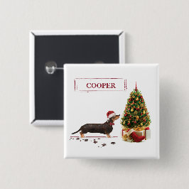 ブラック&タン・ダシュントおもしろい・クリスマス・ドッグ 缶バッジ