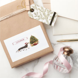 ブラック&タン・ダシュントおもしろい・クリスマス・ドッグ 長方形シール