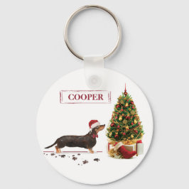 ブラック+タン・ダックスフントの面白いクリスマス犬 キーホルダー