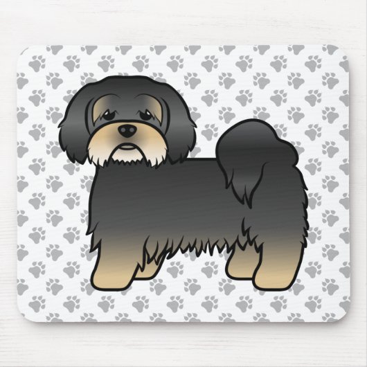 ブラック+タン ラサ・アプソ かわいい漫画の犬 マウスパッド (正面)