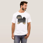 ブラック+タン ラサ・アプソ かわいい漫画の犬 Tシャツ (正面フル)