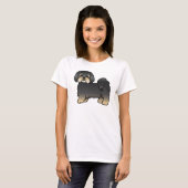 ブラック+タン ラサ・アプソ かわいい漫画の犬 Tシャツ (正面フル)
