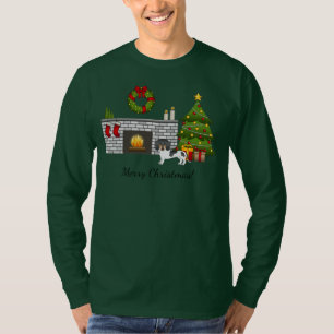 ブラック+タン+白 短毛 ダックスフント クリスマス Tシャツ