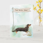 ブラック&タンDachshund感じより良い手術/犬 カード (黄色い花)