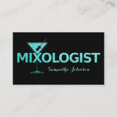 ブラック&ターコイズグリッターバーテンビジネスカード 名刺 (正面)