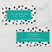 ブラック&ターコイズドットスポットパターン名刺 名刺 (正面/裏面)
