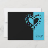 ブラック&ターコイズハート結婚式RSVP 出欠カード (裏面)