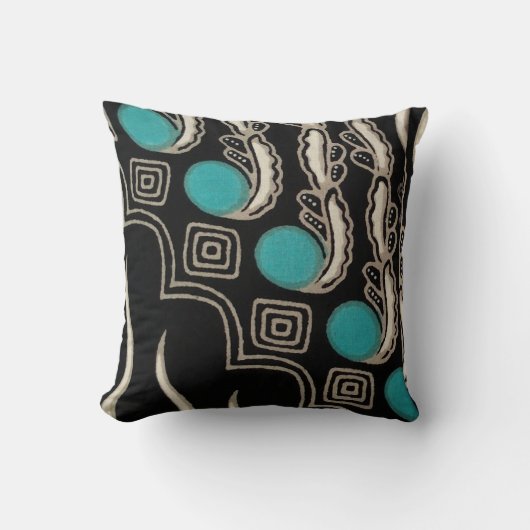 ブラック&ターコイズボヘミアンデザイン装飾用クッション クッション (正面)