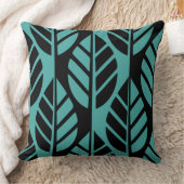 ブラック&ターコイズ葉パターン装飾用クッション クッション (ブランケット)