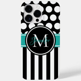 ブラック+ターコイズ+ホワイト+ストライプ+ドット+モノグラム Case-Mate iPhone 14 PRO MAXケース