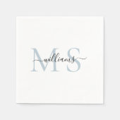 ブラック&ダスティブルーモノグラム名結婚のナプキンス スタンダードカクテルナプキン (正面)