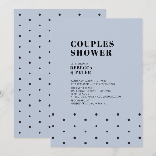 ブラック&ダストブルー | カップルモダンウェディングシャワー 招待状 (正面/裏面)