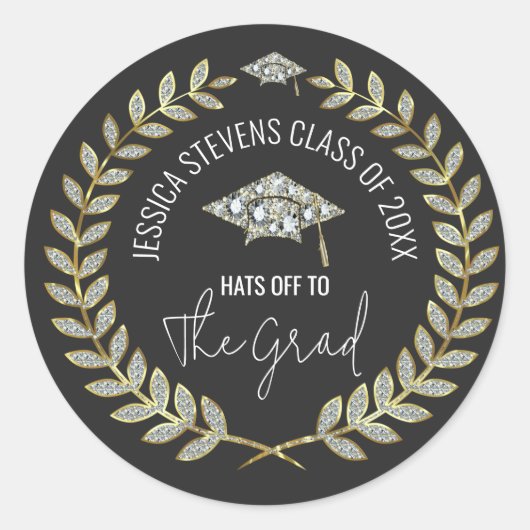 ブラック&ダフェイクンソン金ゴールド卒業ハットリース ラウンドシール (正面)