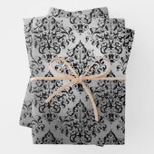 ブラック・ダマスクとシルバー ラッピングペーパーシート (インサイチュ)